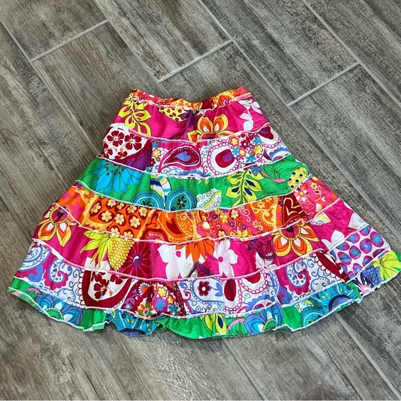 Girls Colorful Patchwork Tiered Ruffle Skirt Elastic Waist Fun Hippie Boho 6/7 - Picture 3 of 8